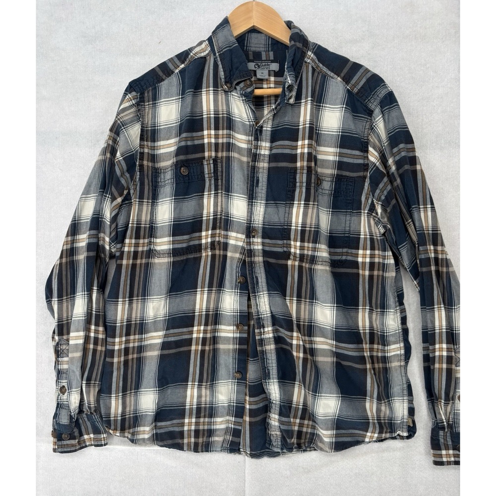 Gander Mountain Mens M Blue Plaid Guide Series Button Up Shirt L/SL Outdoor